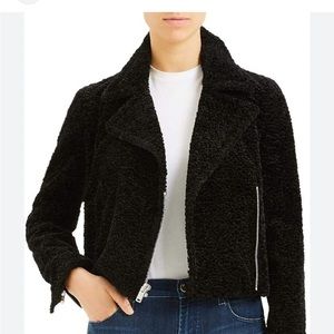 Theory size 6 mouton faux fur teddy moto jacket